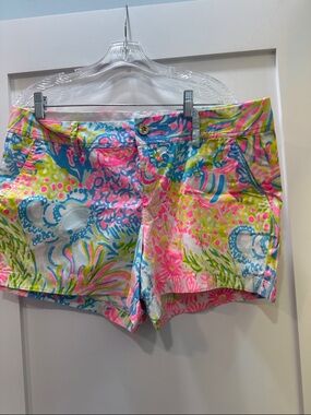Lilly Pulitzer Neon Pink, Blue & Lime Floral Print Jean Shorts